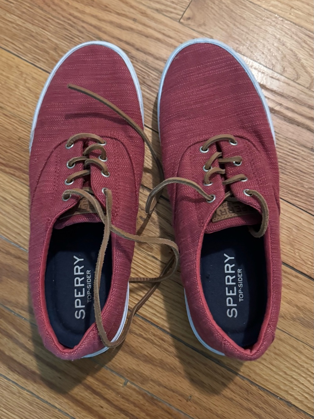 Sperry Men’s Red Canvas Boat Shoes with Brown Laces